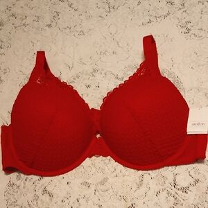 Auden Red Lace Push Up Comfort Wire Plunge Bra. Sz.46C